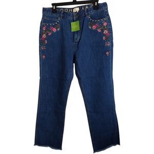 Kate Spade Broome Street NWT floral embroidered jeans sequins size 31